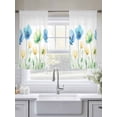 thumbnail image 4 of Blue Yellow Spring Floral Sheer Curtains 54 Inch Length 2 Panels Set, Elegant Summer Botanical Voile Window Treatment Rod Pocket Short Kitchen Curtains Drapes for Bedroom 52"x54"x2, 4 of 7