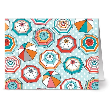 - 24 Note Cards - Umbrella Motif - Blank Cards - Aqua Blue Ocean Envelopes Included