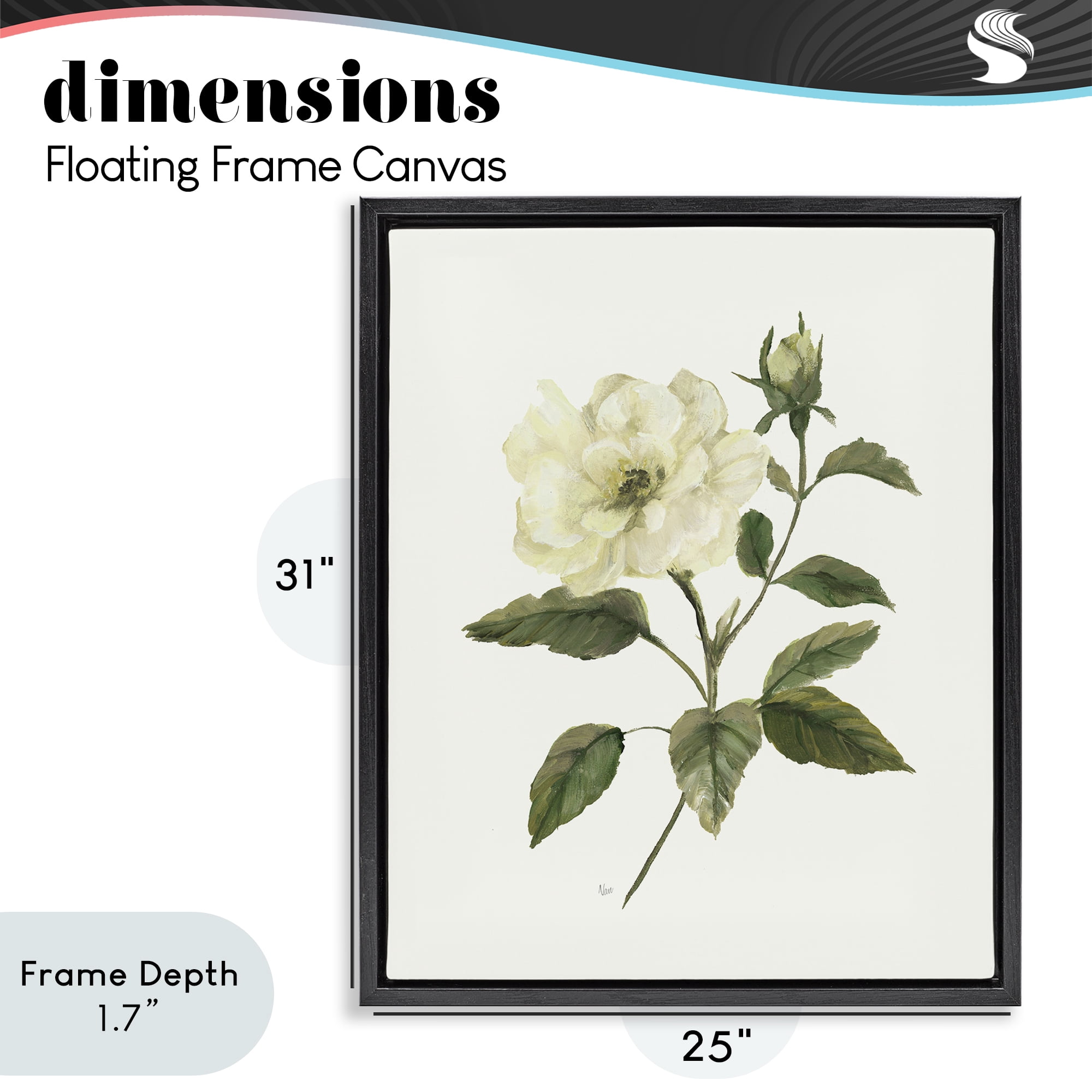 Stupell Industries Ivory Rose Bloom With Green Foliage Black Framed Floater Canvas Wall Art, design by Nan