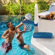 Simplay3 Pooltime Basketball Hoop with 30”W x 21.5”H Backboard, 7-inch Basketball and Air Pump