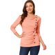 thumbnail image 1 of Top acanalado con botones y mangas largas con cuello vuelto para mujer Naranja claro L, 1 of 6