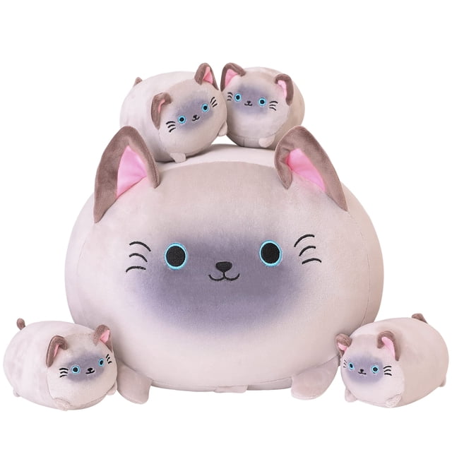 Peluche SQEQE para gatos siameses con 4 gatitos blandos para niños