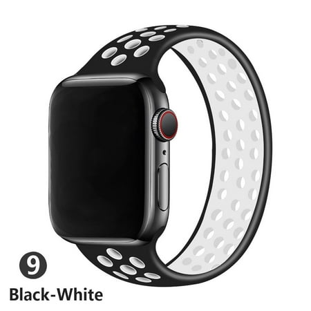 YuiYuKa Silicone Solo Loop Strap Compatible with Apple Watch Ultra Bands 45mm 41mm 44mm 40mm 42mm 38mm Women Men Breathable Elastic Sport Wristbands for iWatch Series 8 7 6 5 4 3- black white