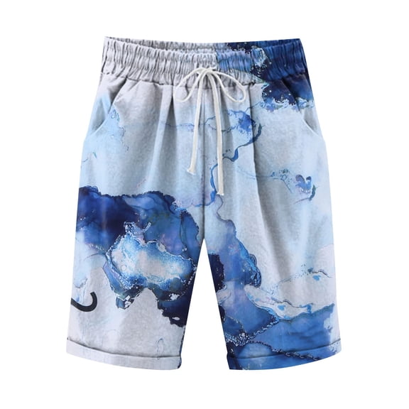 Pntutb Womens Plus Size Clearance Women Casual Loose Shorts Elastic Waist Summer Pockets Print Pants Light Blue XXL