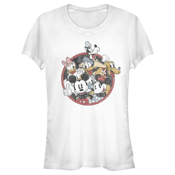 Junior's Mickey & Friends Retro Group Shot  Graphic Tee White 2X Large