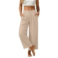 thumbnail image 5 of Miluxas Womens Solid Wide Leg Ankle Pants Elastic High Waisted Straight Leg Cropped Pants with Pockets Work office Dressy Trousers Streetwear Beige, 5 of 8