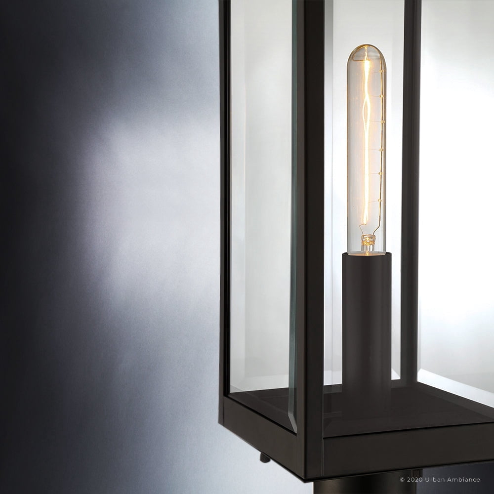 Luxury Modern Farmhouse Outdoor Post Light, 20.50''H x 7.00''W, with Industrial Style Elements, Minimalist Design, Estate Bronze Finish and Clear Beveled Glass, UQL1353