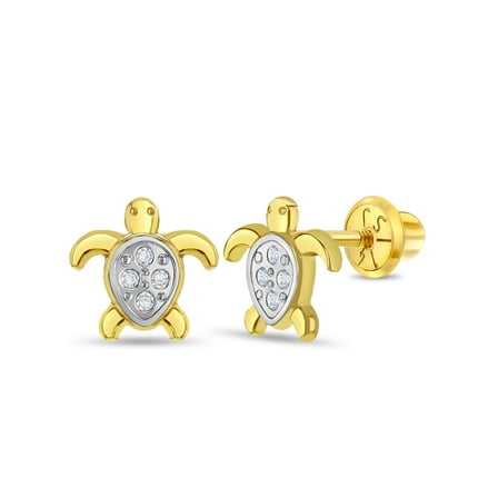 14k Gold Twinkle Turtle Kids / Children's / Girls Earrings Safety Screw Back