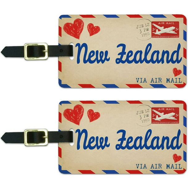 Air Mail Postcard Love for New Zealand Luggage Suitcase ID Tags, Set of
