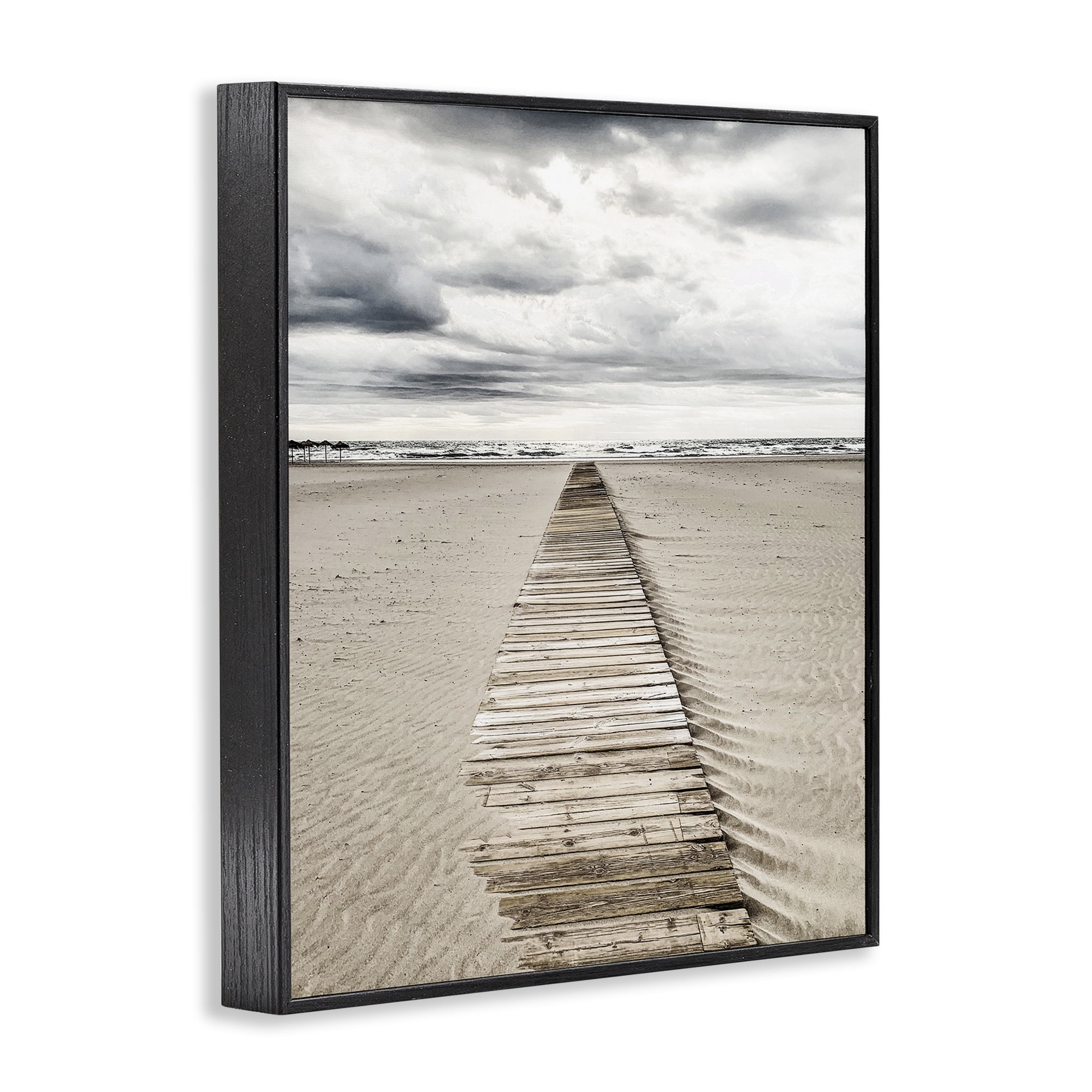Stupell Industries Sand Covered Boardwalk Landscape Photography Black Framed Art Print Wall Art, 16 x 20