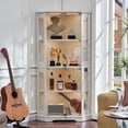 thumbnail image 6 of 2 Pack LELELINKY Farmhouse Corner Display Cabinet with Glass Doors, Corner Curio Cabinet with 3-Color LED Motion-Sensor Light, White, 6 of 11