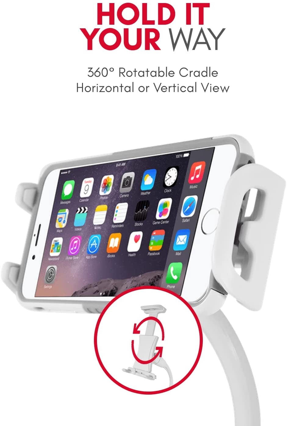 Macally Adjustable Gooseneck Tablet and Phone Stand with Secure Clip for Bed, Desk, Stroller, Bike - Universal