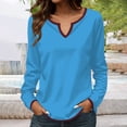thumbnail image 2 of ManxiVoo Womens Long Sleeve V Neck Shirt in Contrast Stitching Detail for a Versatile Layering Piece and Office Wear L Size Blue, 2 of 5