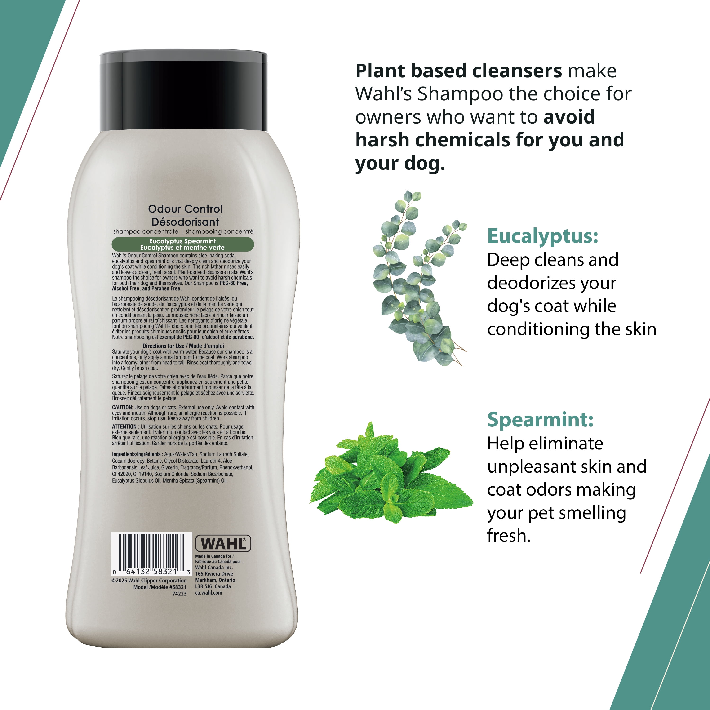Shampooing désodorisant pour chiens Wahl - 700ml Rafraîchit et désodorise