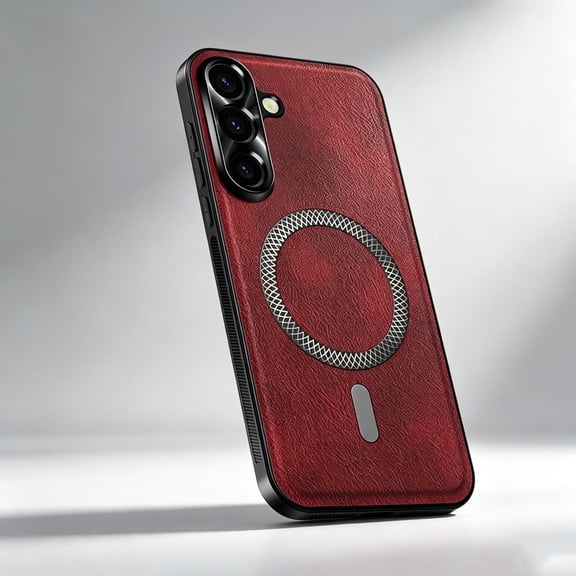 For Samsung Galaxy A36 5G Phone Case,Anti-Scratch Retro PU Leather Texture Back Design,Compatible with Wireless Charging,Ultra Slim Shockproof Non-Slip Dropprotection,Thin phone Case,Winered