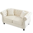 thumbnail image 6 of 59" Loveseat Velvet Sofa, Chesterfield Tufted Sofa for Living Room, 2-Seater Sofa with Two Pillows,Rolled Arms and Nailhead, Couch for Living Room, Bedroom, Beige, 6 of 10