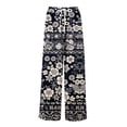 thumbnail image 4 of Dress Pants Women Petite High Waisted Wide Leg Summer Beach Vacation Pants Boho Lounge Casual Palazzo Trousers Navy L, 4 of 8