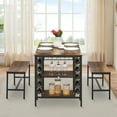 thumbnail image 3 of 47" Dining Table Set for 4, 3 Pieces Kitchen Table Set with 2 Benches, Wine Rack and 2-Tier Storage Shelves, Space-Saving Breakfast Table Set for Apartment, Retro Brown, 3 of 8