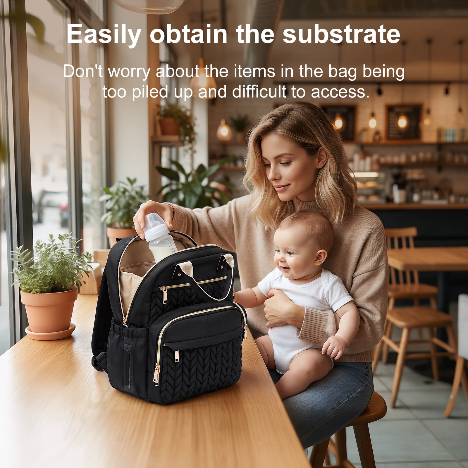 Threns Baby Diaper Bag Backpack, Baby Essentials Tote Bag with Changing Pad and Stroller Straps, Multi Function Travel Diaper Backpack for Moms and Dads, Black