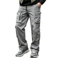 thumbnail image 2 of COSFO Cargo Work Pants for Men 6 Pockets Tactical Waterproof Hiking Pants Straight Leg Drawstring Relaxed Fit Solid Mens Pants Casual, 2 of 7