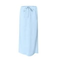 thumbnail image 5 of VBTAPA Women's Summer Linen Maxi Skirt Drawstring Low Waist A Line Casual Skirts Flared Long Skirt Light Blue L, 5 of 8