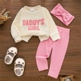 thumbnail image 2 of Xyant Toddler Baby Girl Fall Winter Clothes Embroidered Letter Graphic Crewneck Sweatshirt + Joggers Pants + Headband Outfits Set (18-24 Months,Pink), 2 of 7