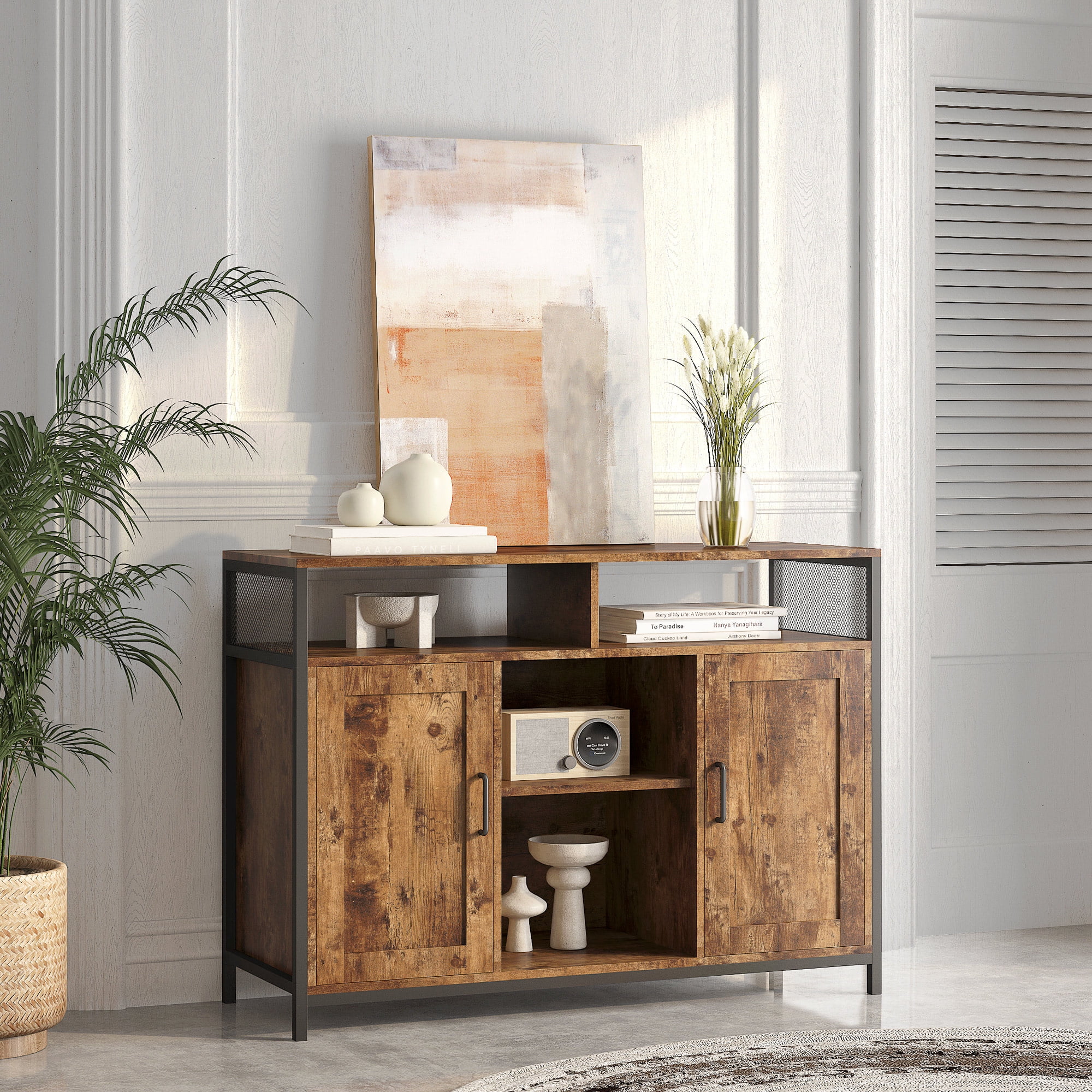 Kadyn 43.7" Sideboard Buffet Cabinet, Kitchen Storage Cabinet with Open Shelves and Doors for Dining Room, Rustic Brown TV Stand Kadyn 43.7" Sideboard Buffet Cabinet, Kitchen Storage Cabinet with Open Shelves and Doors for Dining Room, Rustic Brown TV Stand