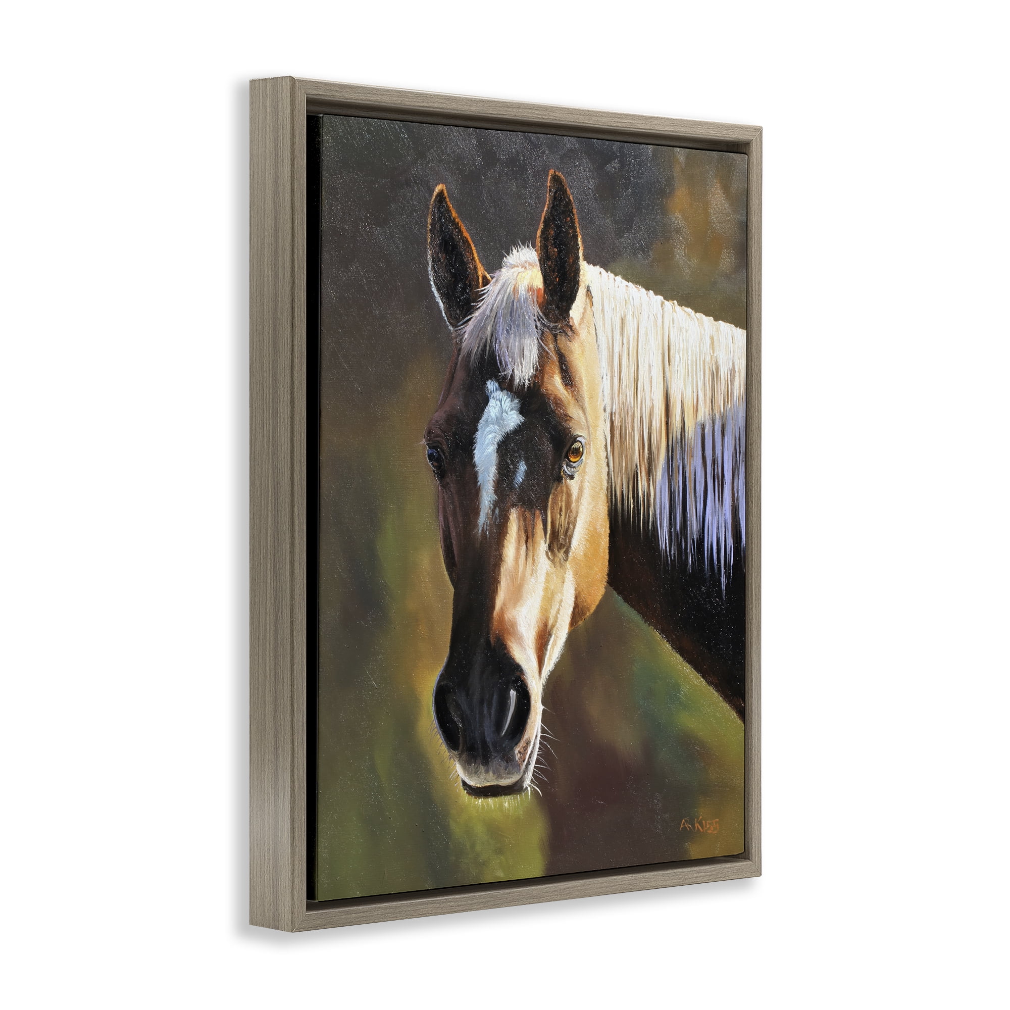Stupell Industries Brown Horse Portrait Animals Painting Brown Floater Framed Canvas Art Print Wall Art, 17 x 21