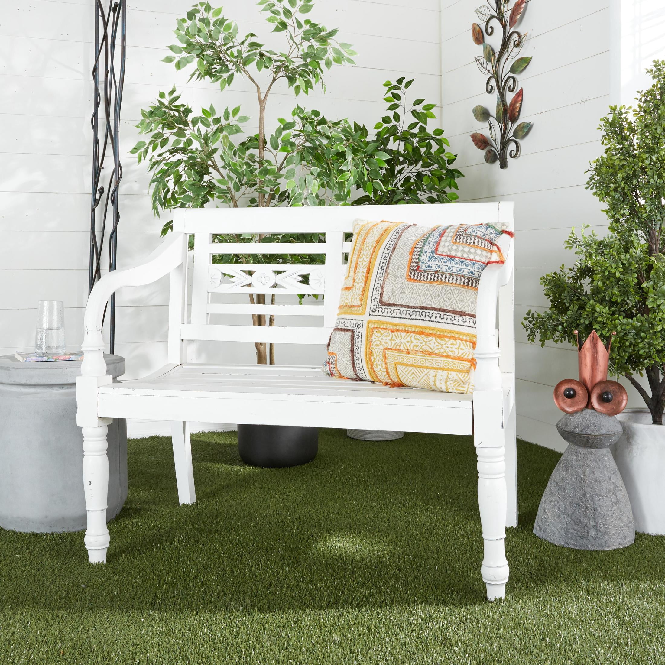 DecMode Wood Bench, White