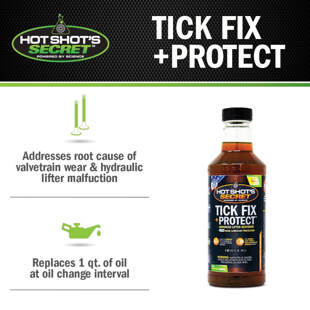Hot Shot's Secret Tick Fix Oil Enhancer for Gasoline Engines, Suitable for Cars and Trucks, 32 oz