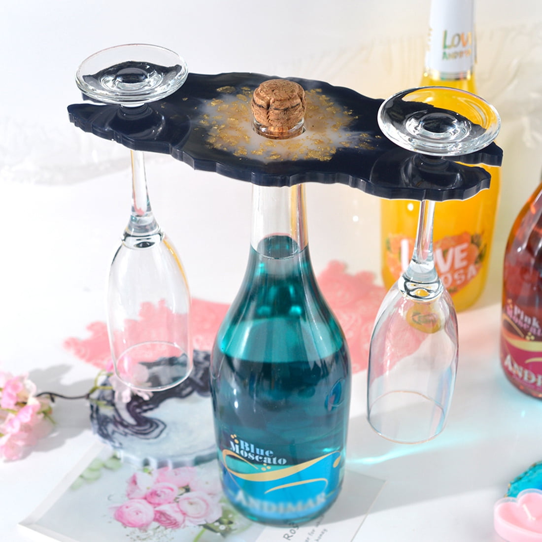 DIY Wine Glass Holder Resin Mold - Creative Craft Kit with Coaster Molds & Metallic Flakes for Unique Home Decor