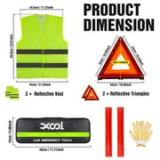 Car Emergency Roadside Kit, Safety Triangle Warning Kit 5 Packs with Foldable Reflective Road Triangles, Safety Vest and Gloves for Roadside Emergency