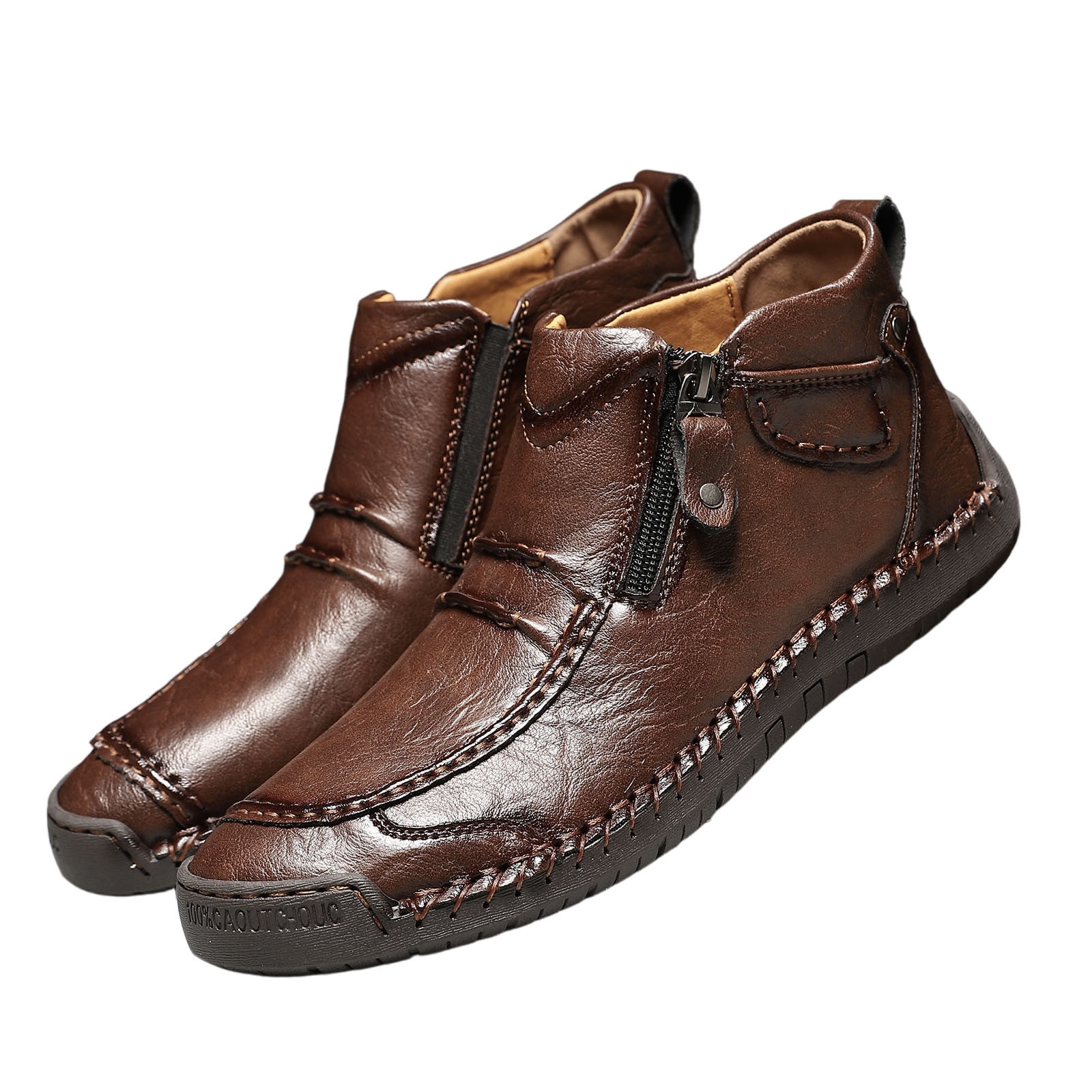 Menâs -On Orthopedic Leather Boots,Menâs Handmade Leather -On Driving Boots,Men Side Zipper Orthopedic Shoes for Driving Hiking