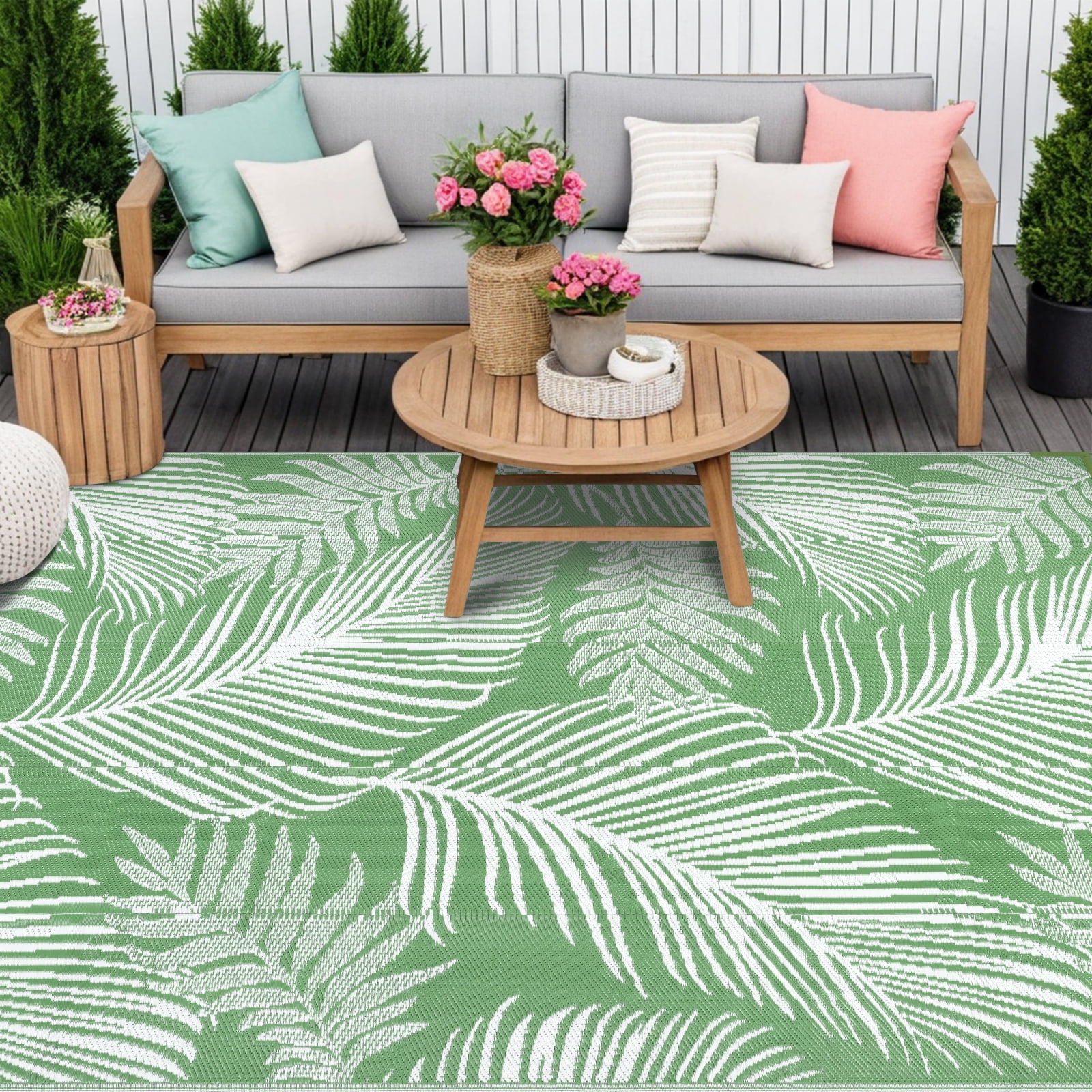 LOKHOM 9'x12' Green Outdoor Rug Waterproof Reversible Plastic Straw Rug for Patios,Porch,RV,Beach