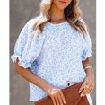 thumbnail image 2 of Camisa informal de verano para mujer, camiseta de cuello redondo y manga corta con estampado floral azul M, 2 of 4