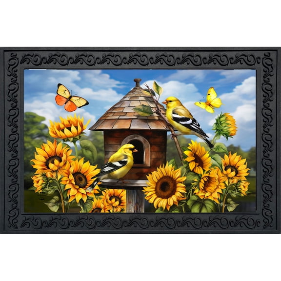 Briarwood Lane Summer Doormat 30x18 Indoor Outdoor Goldfinches and Sunflowers For Summer Doormat