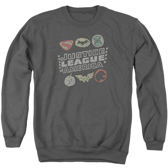 JLA Justice League Symbols Adult Crewneck Sweatshirt Charcoal