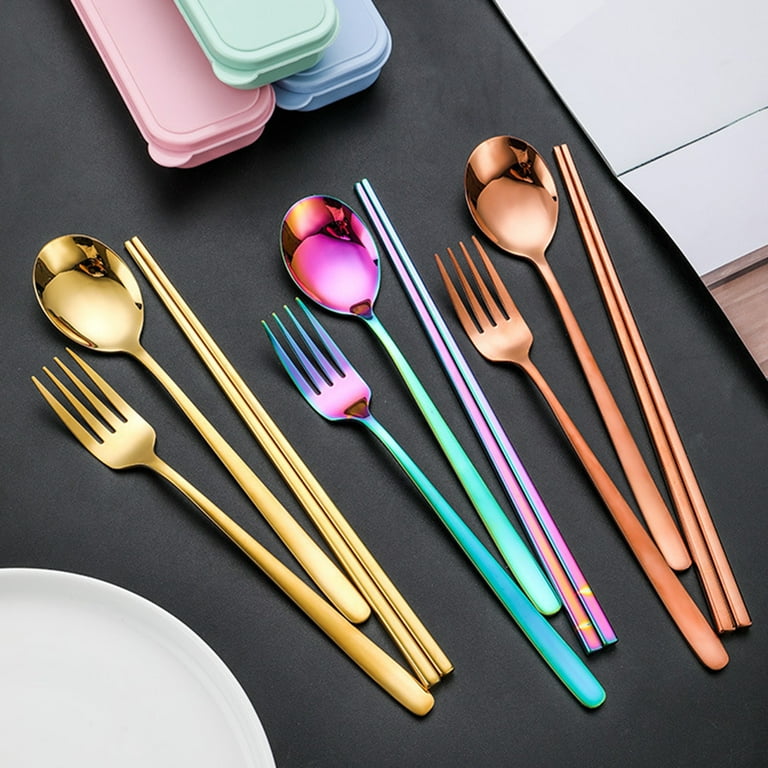 Rainbow Travel Utensil Set, Stainless Steel Camping Cutlery, Portable  Utensils Set with Case, Set of 6 Reusable Silverware Set, Lunch Utensils  Set for