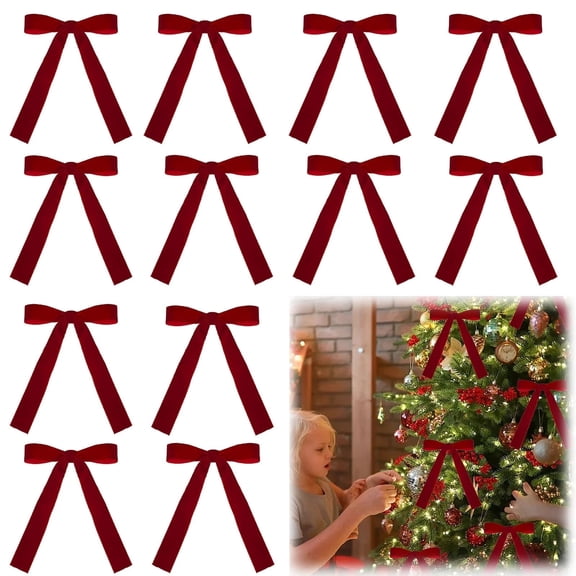12 Pcs Velvet Christmas Bows for Tree, Burgundy Velvet Ribbon Bows, Christmas Tree Decor, Velvet Christmas Ornaments, Vintage Garland Bows, Wedding & Holiday Decorations