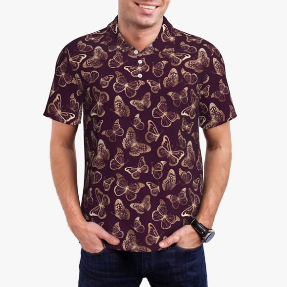 Disketp Beautiful Purple Butterflies for Men’s Polo Shirts Short Sleeve Golf Shirt for Men Athletic Short Sleeve -Small