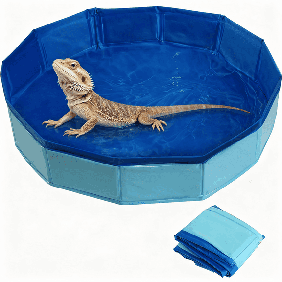 Ngardk Bearded Dragon Foldable Bath Pool, 19.3" Reptile Washing & Wading Small Tub, Blue