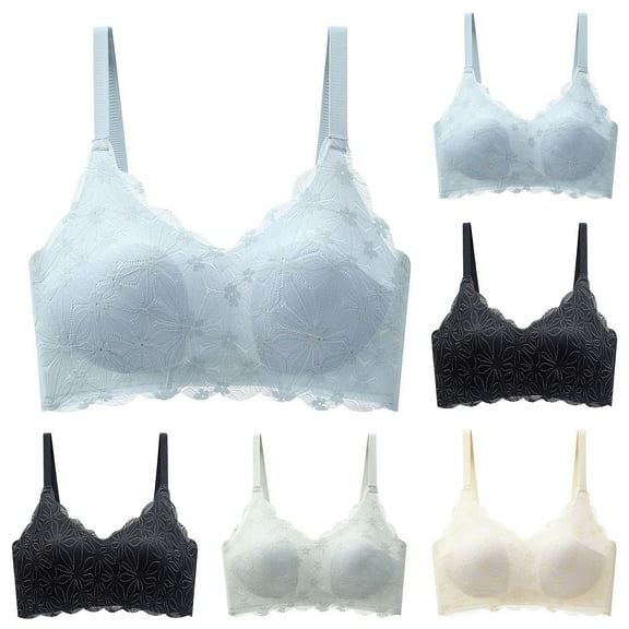 SMihono Women's Everyday V Neck Bralettes Padded Smoothing with Seamless Stretch Wireless Lightly Lined Comfort Bra Blue M