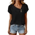 thumbnail image 6 of 100% Cotton Blouses for Women V-Neck Button Short Sleeve Shirts Solid Color Pullover Casual Plus Size Summer Tops,Size S-2XL, 6 of 6