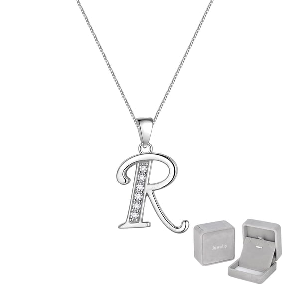 Juwaliy Dije de Letra R para Mujer Collar de Inicial de Plata Esterlina 925 Dije Alfabeto con Brillo Monograma Nombre Personalizado Joyería Regalo para Madre Esposa Hija