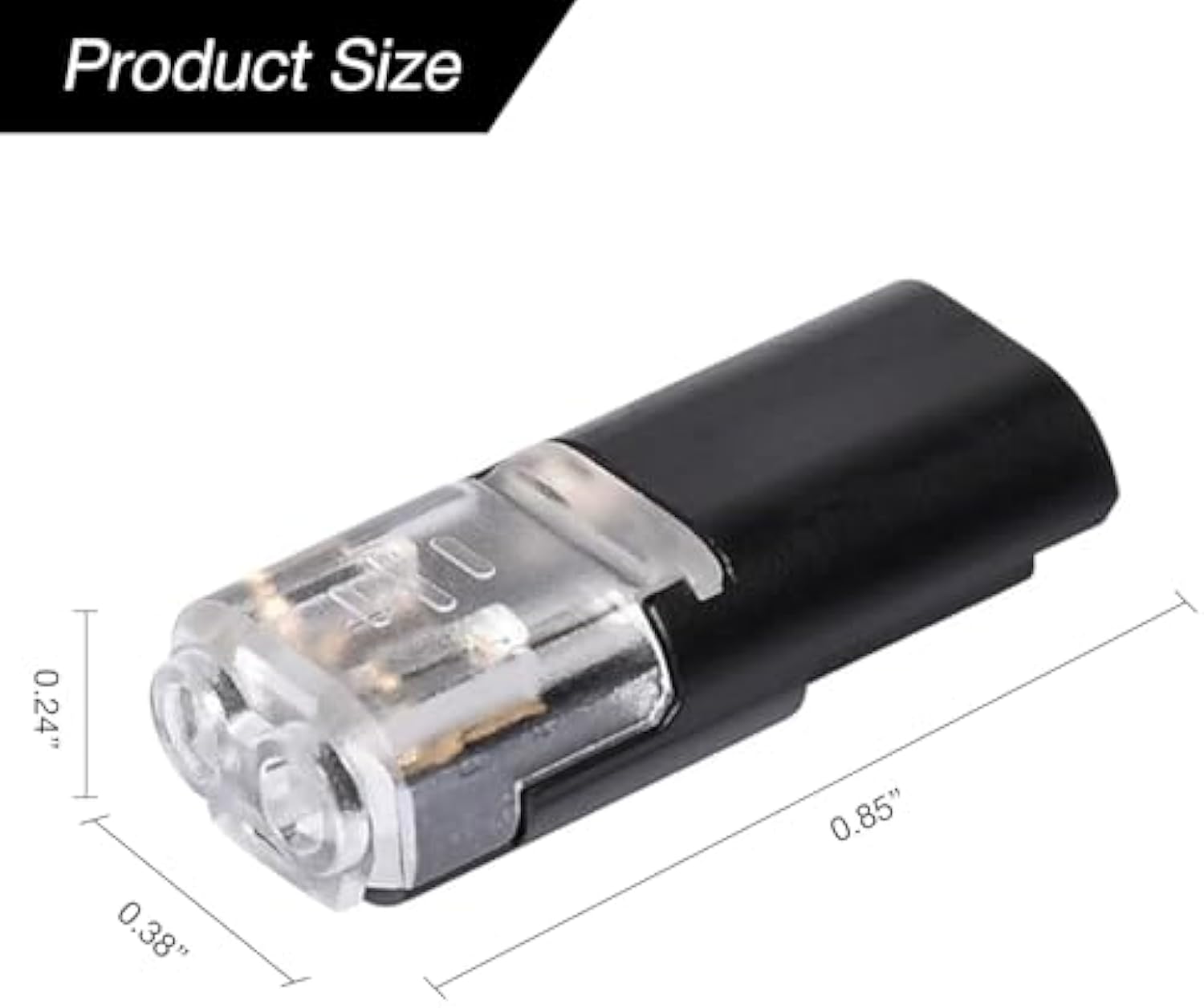 2-Pin Solderless Wire Connector – Compact Plug for LED Strips & 18–22 AWG Cables, Copper & Polycarbonate, No Strip/Solder, (100 Pcs)