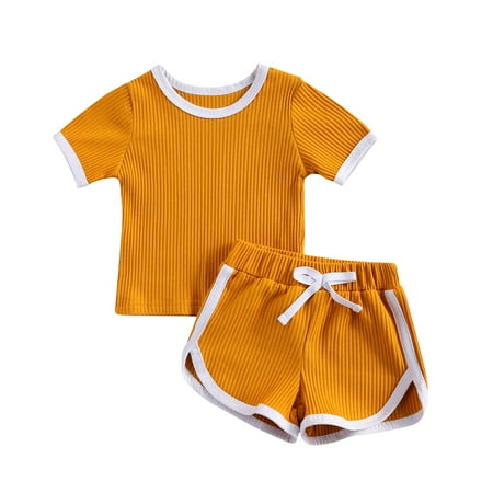 

Girl’s Casual Solid Color Short Sleeve T-shirt and Short Pants Set
