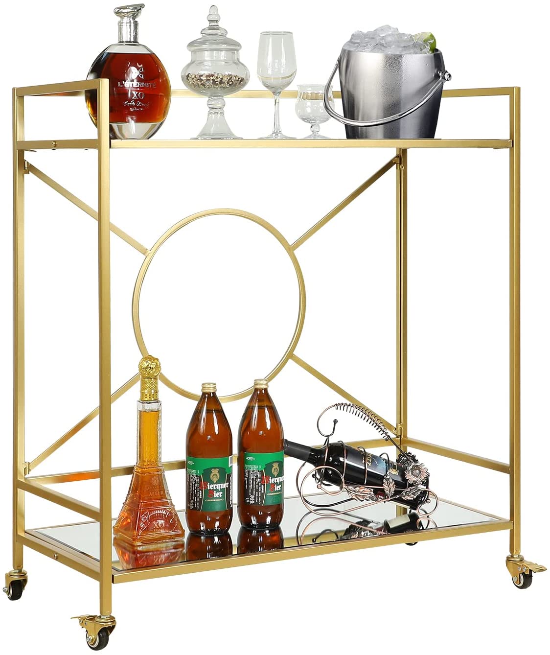Gold Bar Cart for The Home, Large Mid Century Bar Cart Simply Assembled