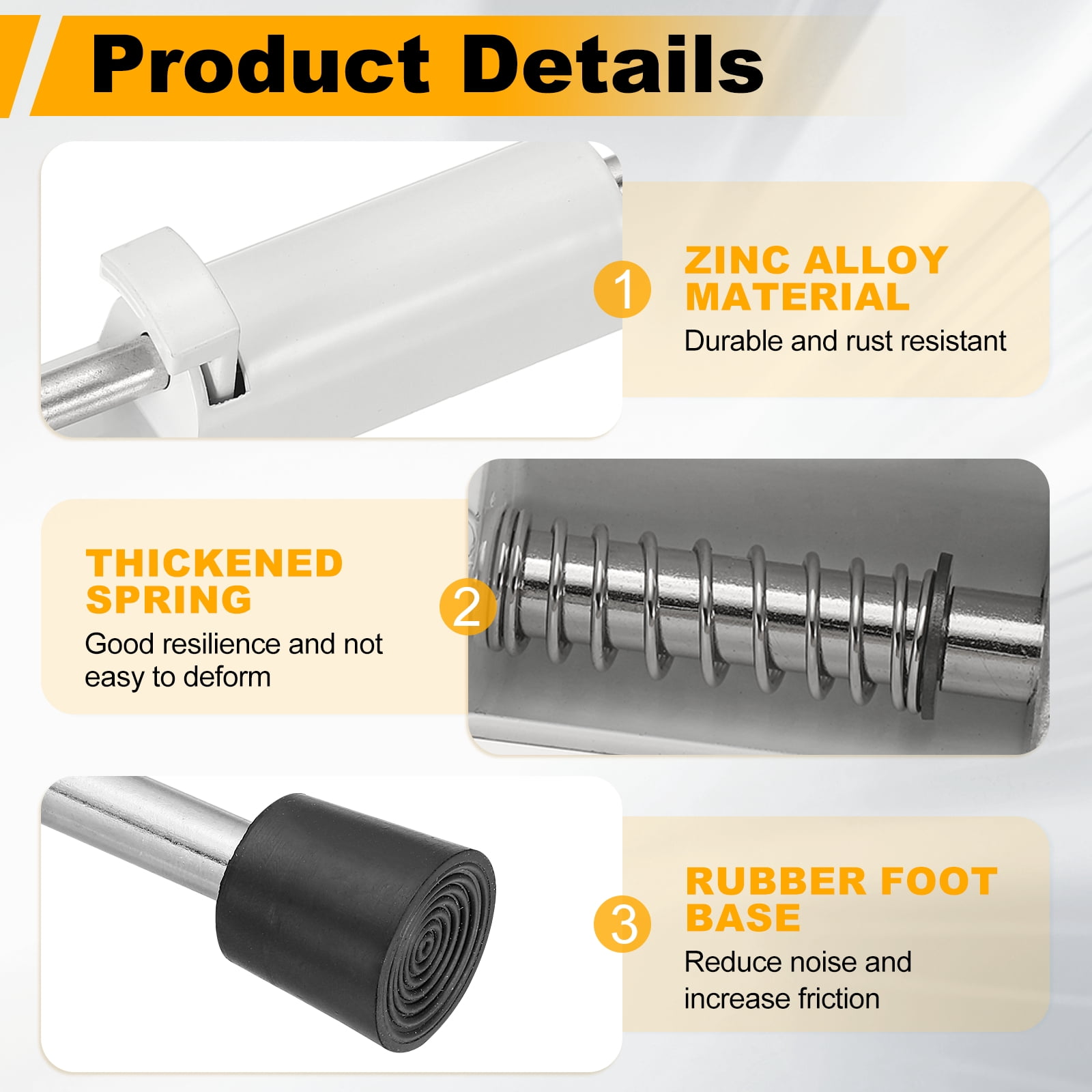 Uxcell Kickdown Door Stop, Zinc Alloy Spring Loaded Telescopic Step On/Off Adjustable Heavy Duty Foot-Operated Door Stop Holder for Ground Gap 0-45mm, White