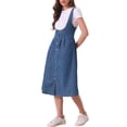 thumbnail image 4 of Vestido con tirantes INSPIRE CHIC para mujer, vestido midi de mezclilla con botones en la parte delantera y cuello en U clásico, con bolsillos, talla XL, color azul, 4 of 6
