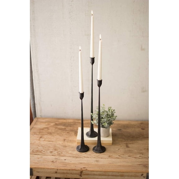 Kalalou Transitional Candle Holders, 3"L x 19"W x 3"H, Gray